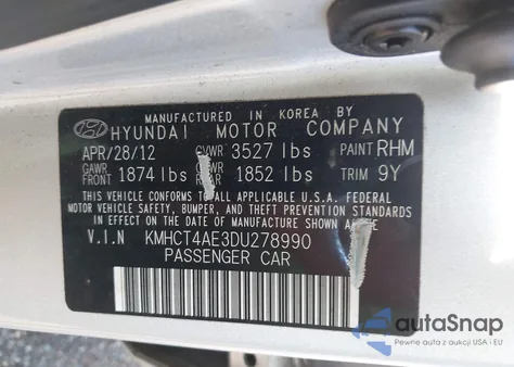 2013 Hyundai Accent Gls from USA, damaged, VIN KMHCT4AE3DU278990